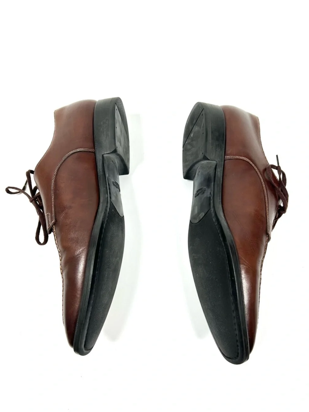 Santoni Brown Oxford Men’s 9.5 Pointed Square Toe Lace Up‎ Made in Italy Leather